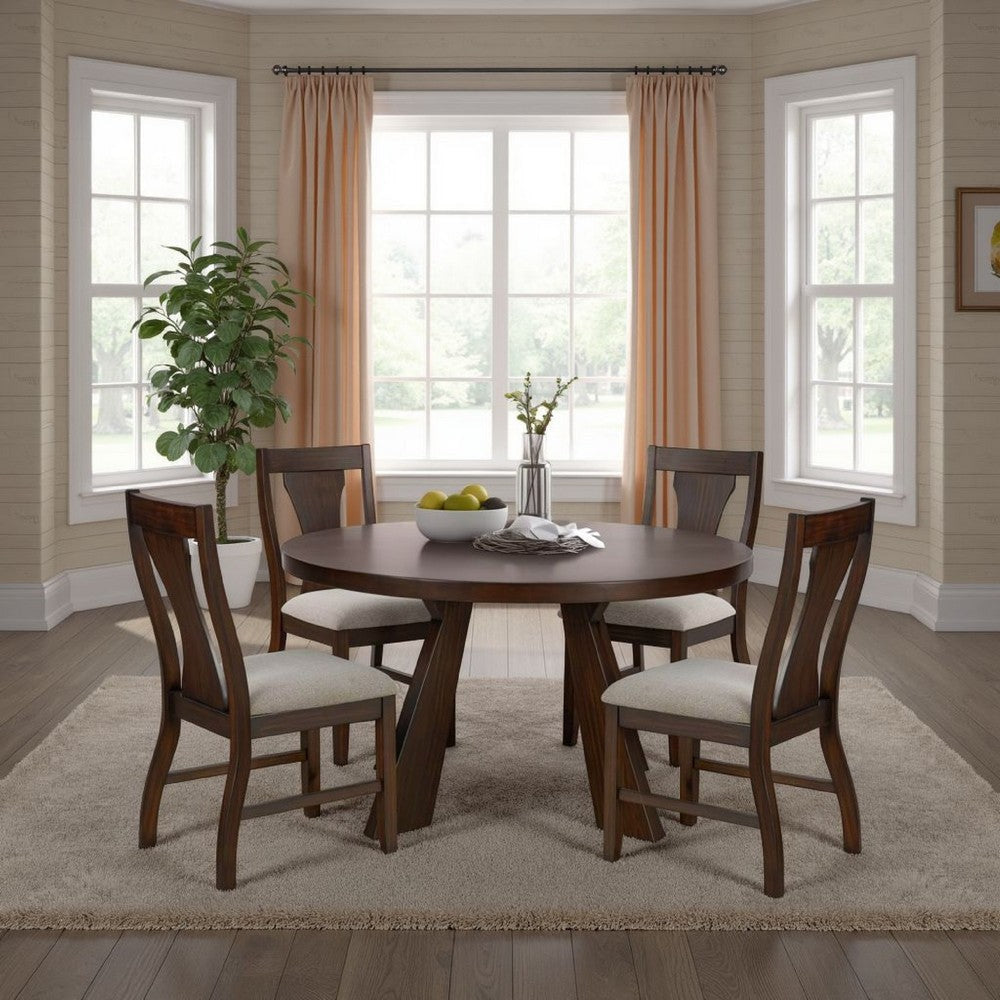 Kiana Dining Table, Modern Dark Brown Solid Rubberwood, Round 47 Inch