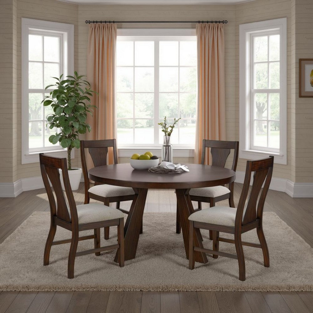 Kiana Dining Table, Modern Dark Brown Solid Rubberwood, Round 47 Inch
