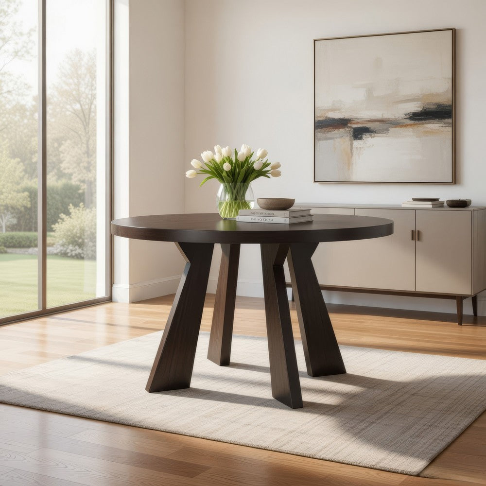 Kiana Dining Table, Modern Dark Brown Solid Rubberwood, Round 47 Inch