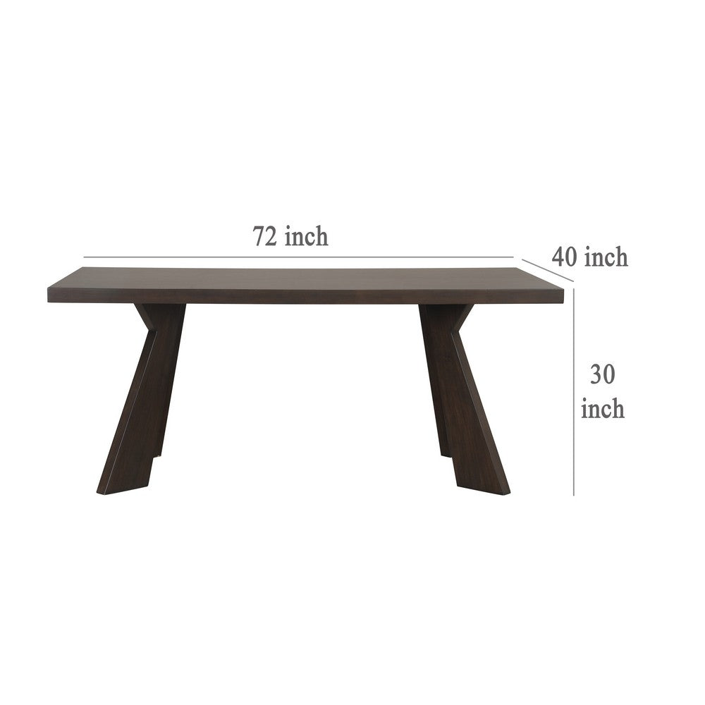 Kiana Dining Table, Dark Brown Solid Rubberwood, Rectangular 72 Inch