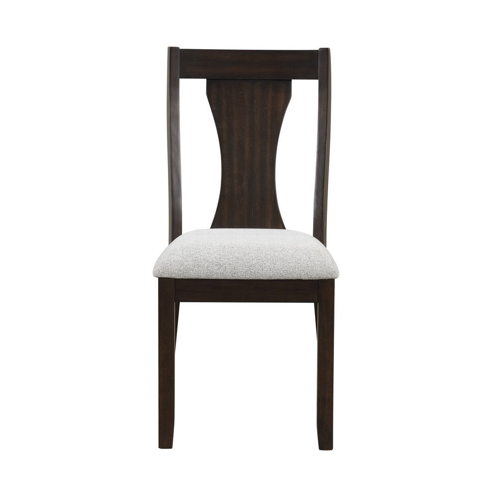 Kiana Dining Chair Set of 2 Beige Fabric Cushion Dark Brown Wood BM329907
