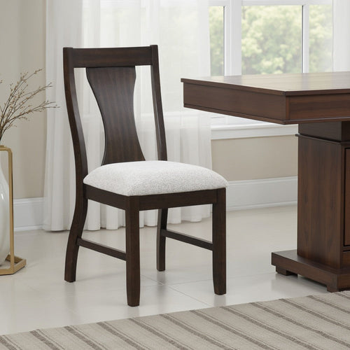 Kiana Dining Chair Set of 2, Beige Fabric Cushion, Dark Brown Wood
