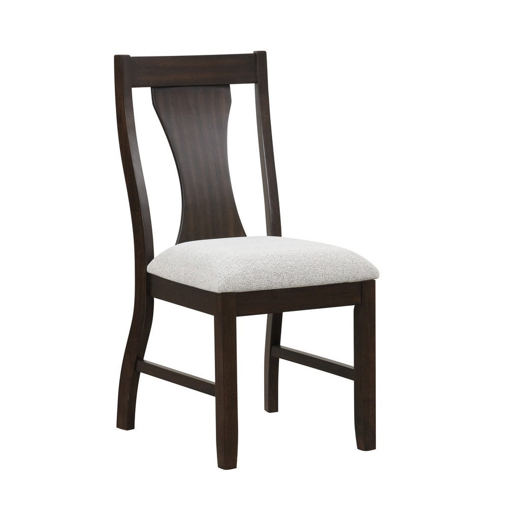 Kiana Dining Chair Set of 2, Beige Fabric Cushion, Dark Brown Wood