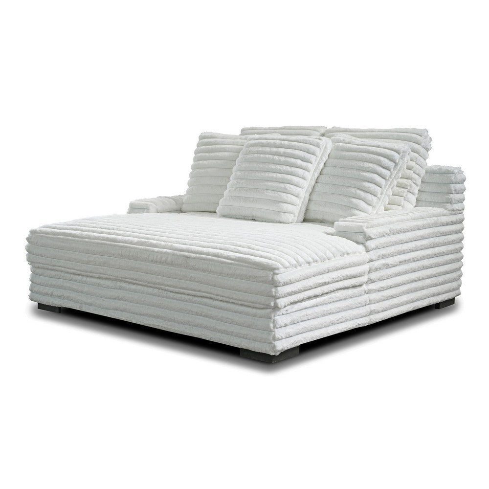 Ezo Chaise Lounge White Polyester Corduroy 3 Accent Pillows 67 Inch BM329911