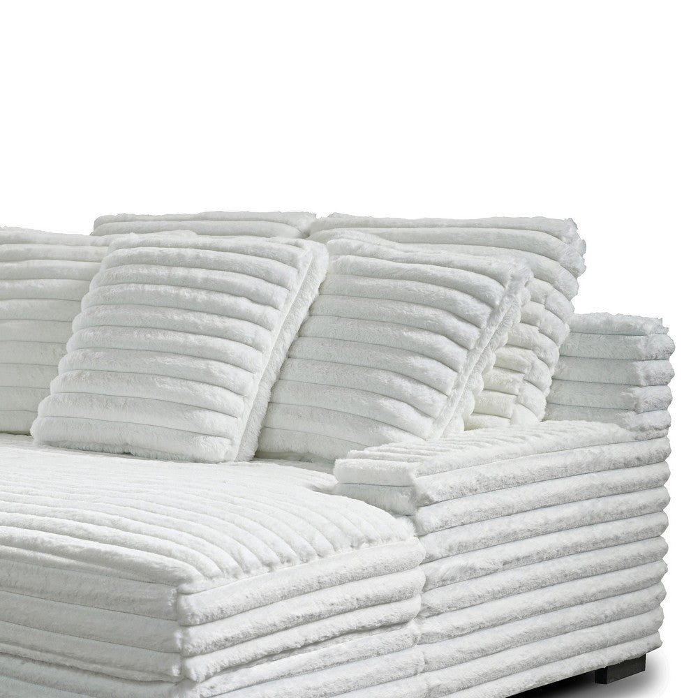 Ezo Chaise Lounge White Polyester Corduroy 3 Accent Pillows 67 Inch BM329911