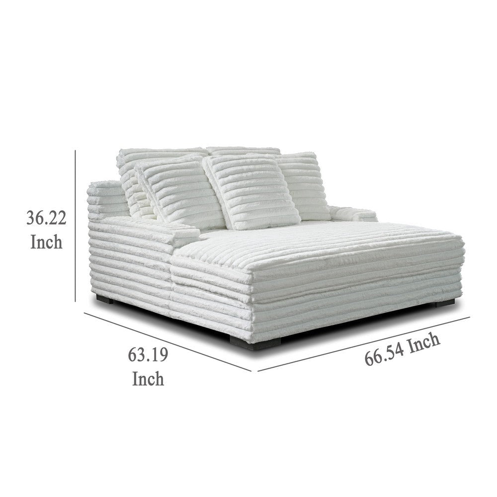 Ezo Chaise Lounge White Polyester Corduroy 3 Accent Pillows 67 Inch BM329911