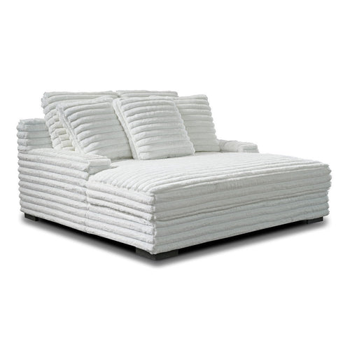 Ezo Chaise Lounge, White Polyester Corduroy, 3 Accent Pillows, 67 Inch