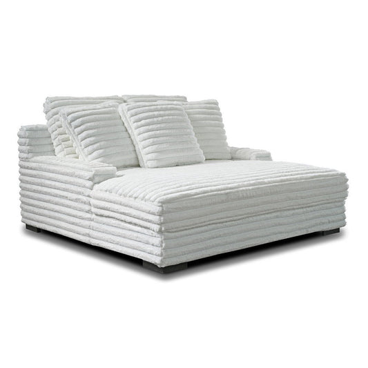 Ezo Chaise Lounge, White Polyester Corduroy, 3 Accent Pillows, 67 Inch