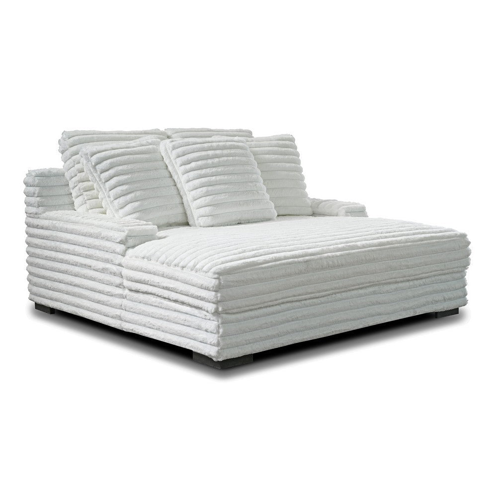 Ezo Chaise Lounge, White Polyester Corduroy, 3 Accent Pillows, 67 Inch