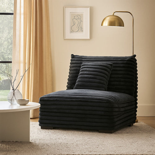 Ezo Armless Accent Chair Dark Gray Polyester Corduroy Soft Cushioned BM329914