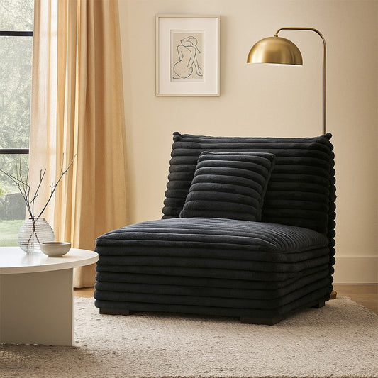 Ezo Armless Accent Chair Dark Gray Polyester Corduroy Soft Cushioned BM329914