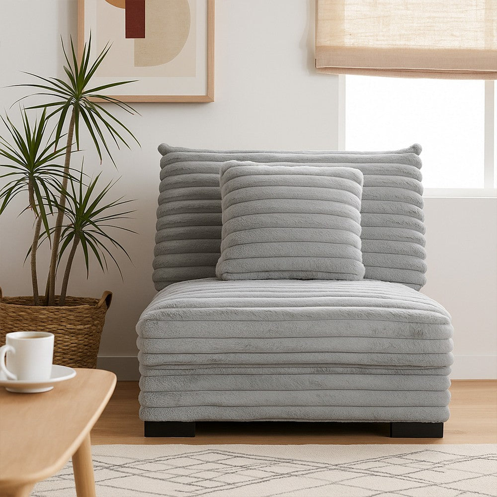 Ezo Armless Accent Chair, Gray Polyester Corduroy, Soft Cushioned
