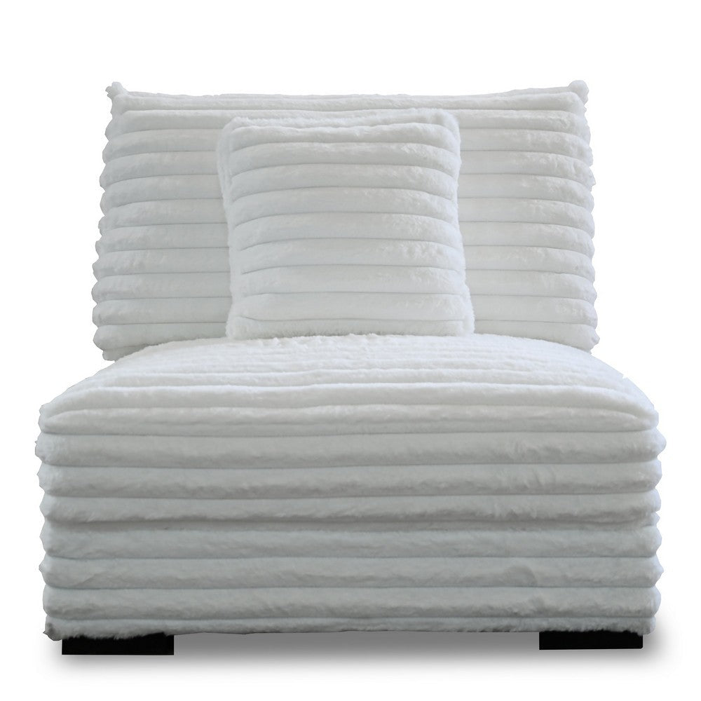 Ezo Armless Accent Chair, White Polyester Corduroy, Soft Cushioned