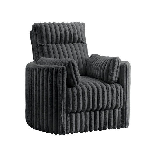 Ezo Swivel Accent Chair, Channel Dark Gray Polyester Corduroy 2 Pillow