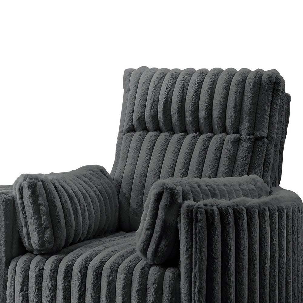 Ezo Swivel Accent Chair Channel Dark Gray Polyester Corduroy 2 Pillow BM329917