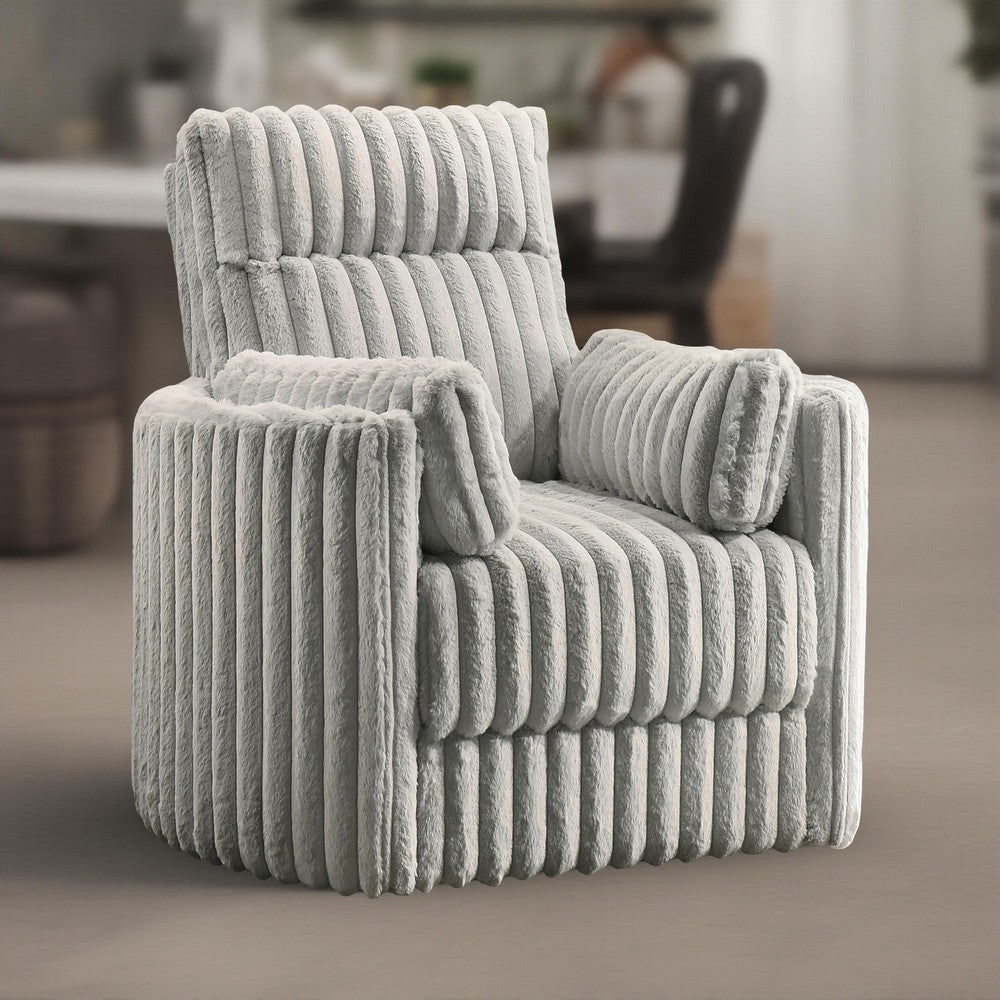 Ezo Swivel Accent Chair, Channel Gray Polyester Corduroy, 2 Pillows