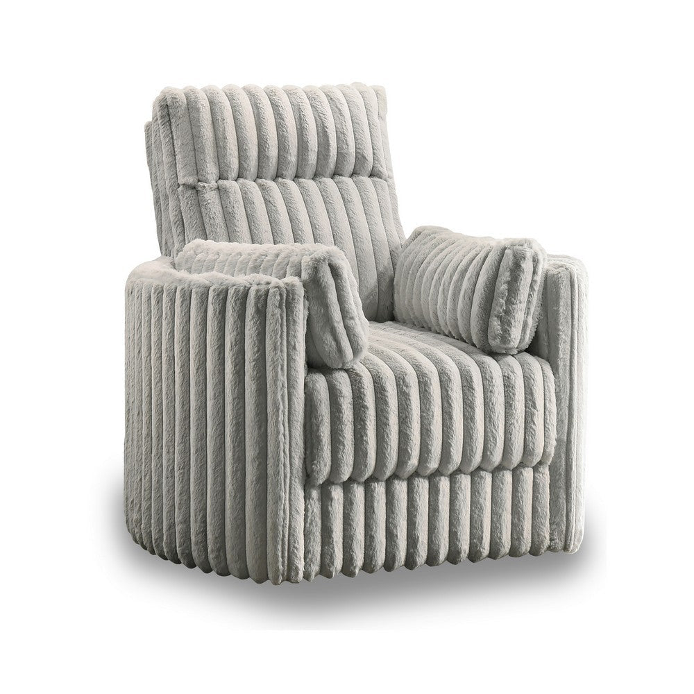 Ezo Swivel Accent Chair, Channel Gray Polyester Corduroy, 2 Pillows