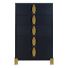 Theo Tall Dresser Chest 5 Drawers Vertical Gold Handles Black Wood BM329920