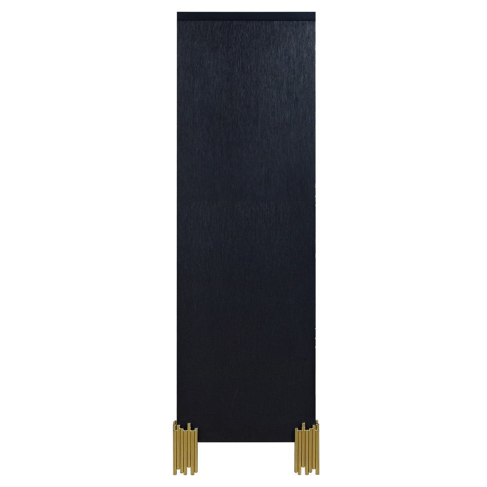 Theo Tall Dresser Chest 5 Drawers Vertical Gold Handles Black Wood BM329920
