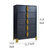 Theo Tall Dresser Chest 5 Drawers Vertical Gold Handles Black Wood BM329920