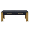 Theo Coffee Table 2 Drawers Gold Metal Retro Black Wood 48 Inch BM329921