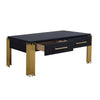 Theo Coffee Table 2 Drawers Gold Metal Retro Black Wood 48 Inch BM329921