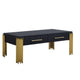 Theo Coffee Table, 2 Drawers, Gold Metal, Retro Black Wood 48 Inch