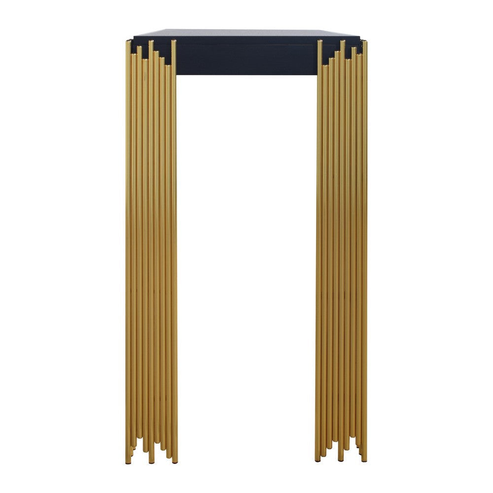 Theo Console Table Gold Metal Legs Retro Black Wood Frame 48 Inch BM329922