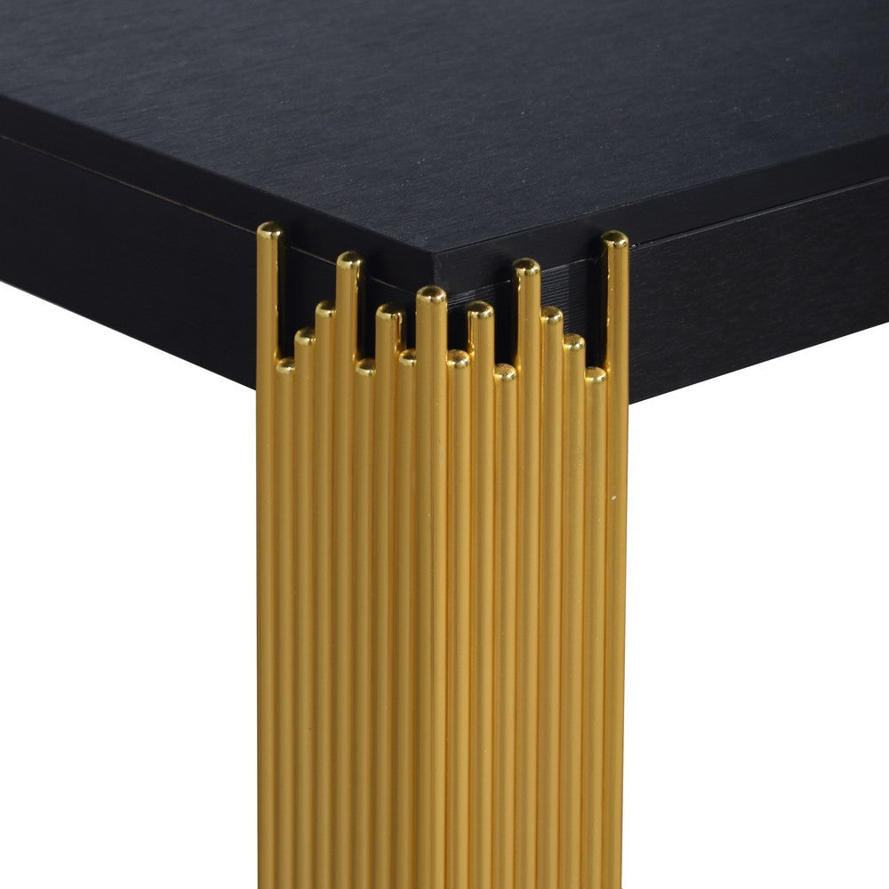 Theo Console Table Gold Metal Legs Retro Black Wood Frame 48 Inch BM329922