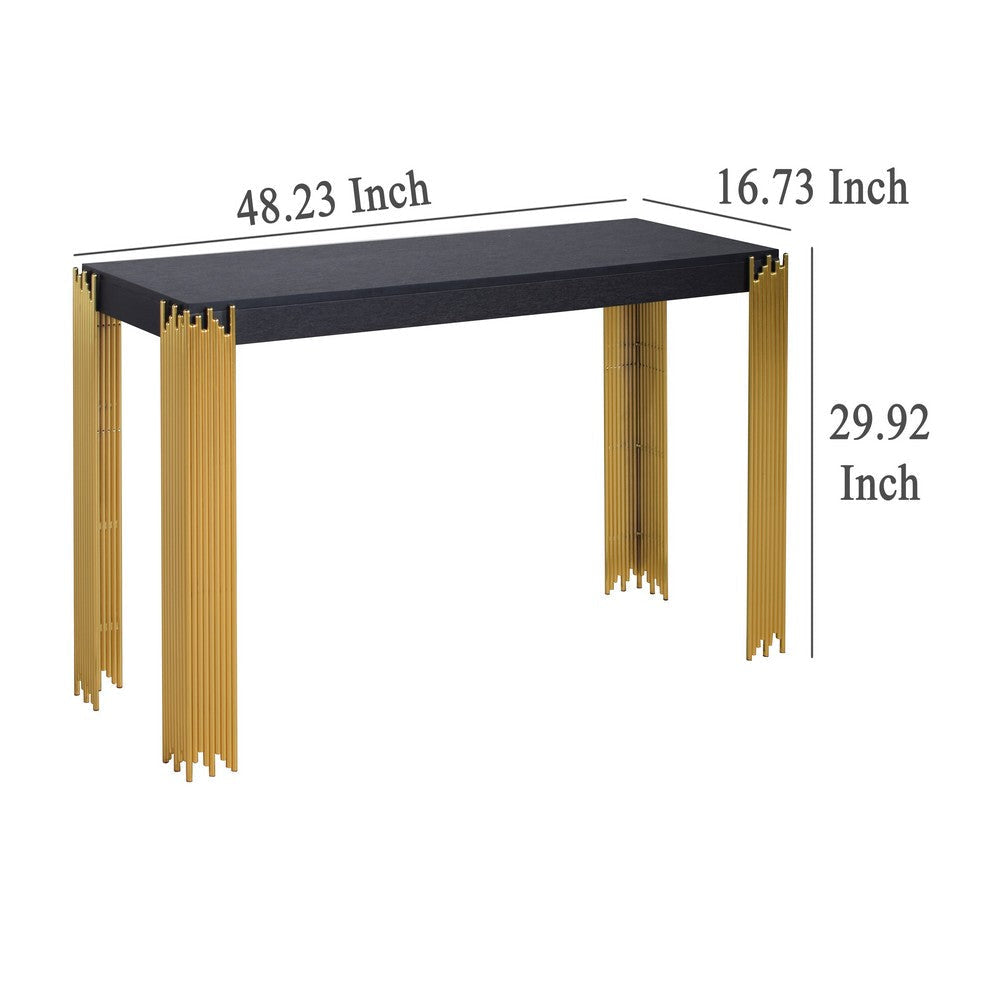Theo Console Table Gold Metal Legs Retro Black Wood Frame 48 Inch BM329922
