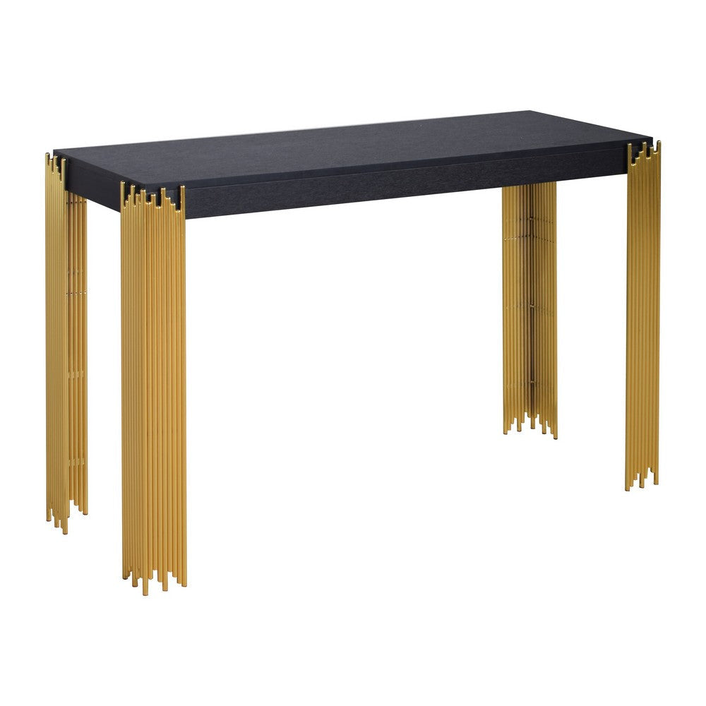 Theo Console Table, Gold Metal Legs, Retro Black Wood Frame 48 Inch