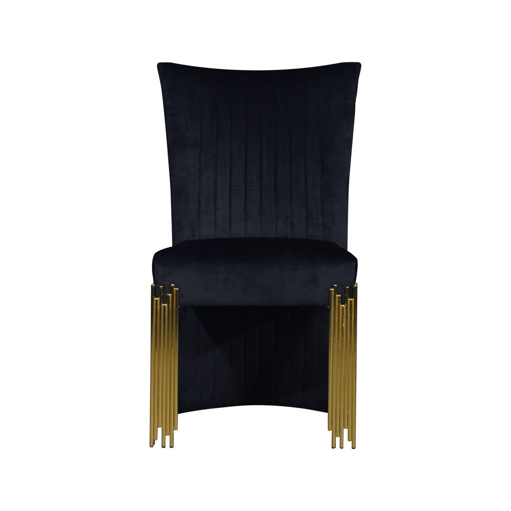 Theo Dining Chair Set of 2 Retro Midnight Black Velvet Gold Metal BM329923