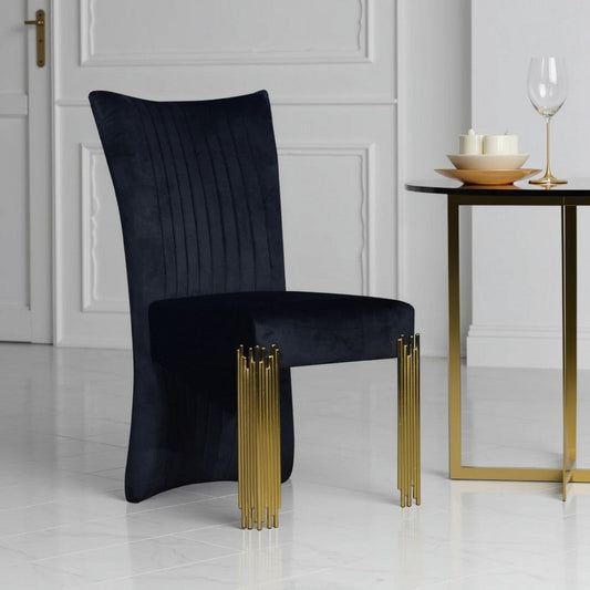 Theo Dining Chair Set of 2, Retro Midnight Black Velvet, Gold Metal
