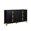 Theo Wide Dresser, 6 Drawers, Retro Style Gold Handles, Black 59 Inch