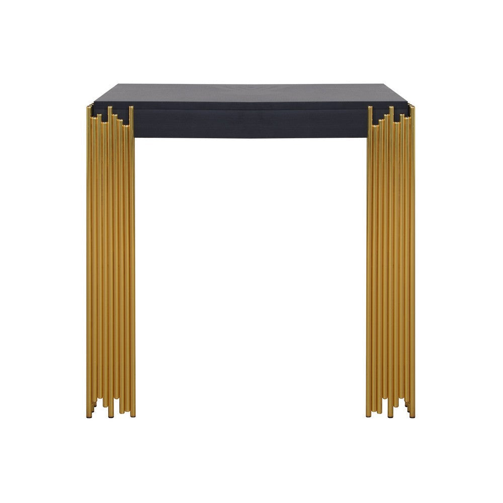 Theo Side End Table Retro Gold Metal Legs Black Wood Square 25 Inch BM329925