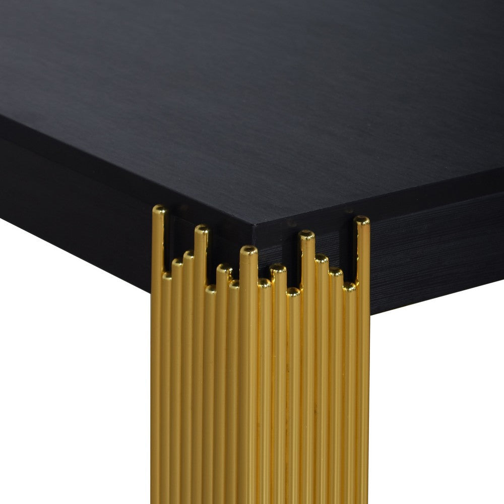 Theo Side End Table Retro Gold Metal Legs Black Wood Square 25 Inch BM329925