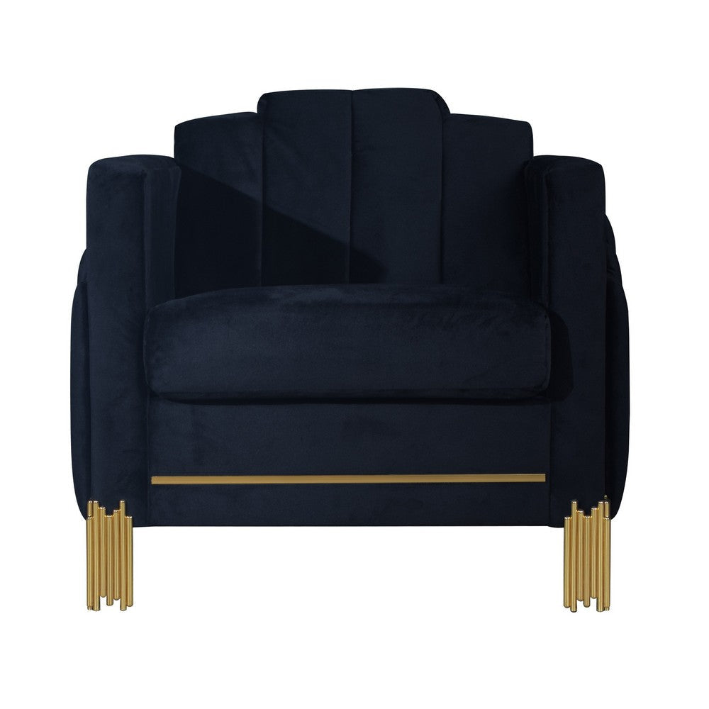 Theo Accent Chair Black Velvet Blue LED Lights Gold Metal Legs BM329926