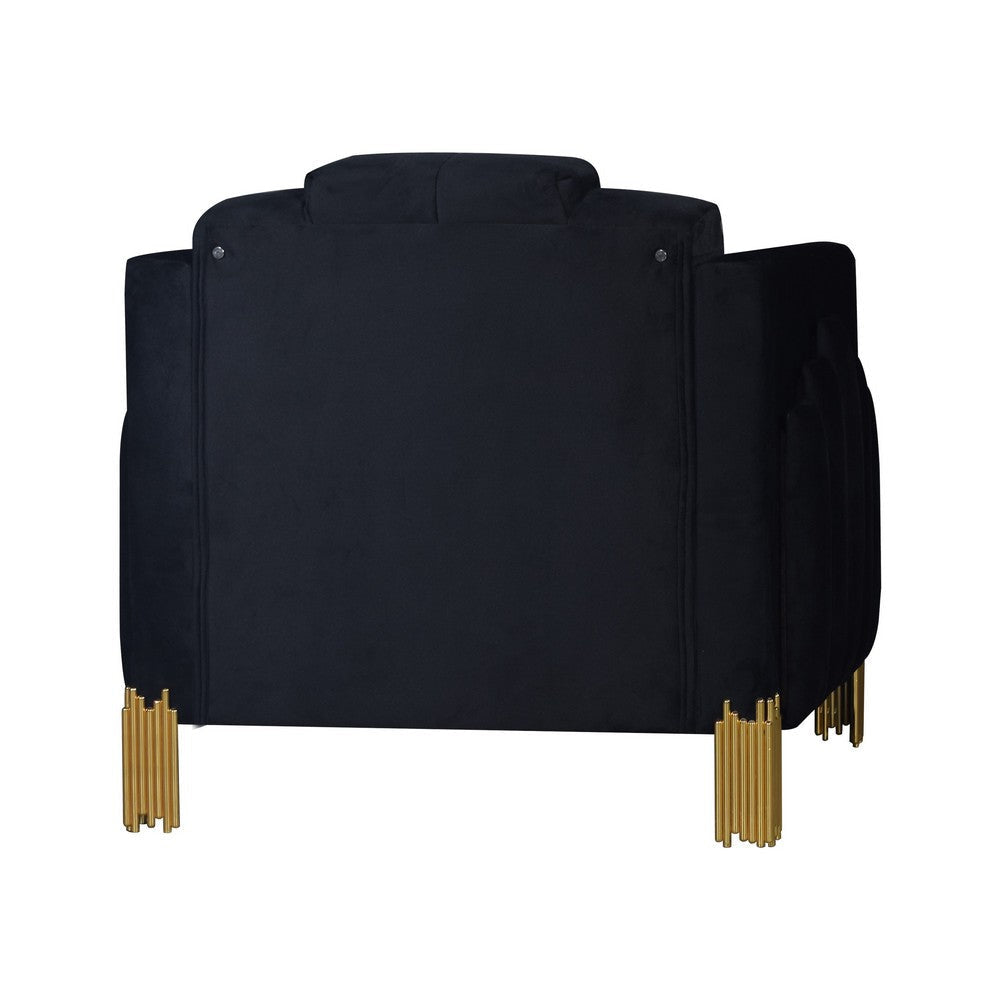 Theo Accent Chair Black Velvet Blue LED Lights Gold Metal Legs BM329926
