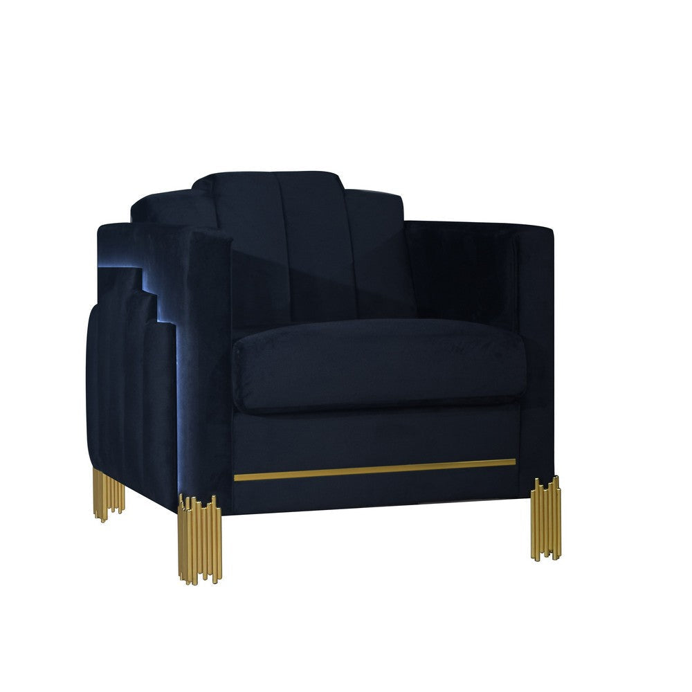 Theo Accent Chair Black Velvet Blue LED Lights Gold Metal Legs BM329926