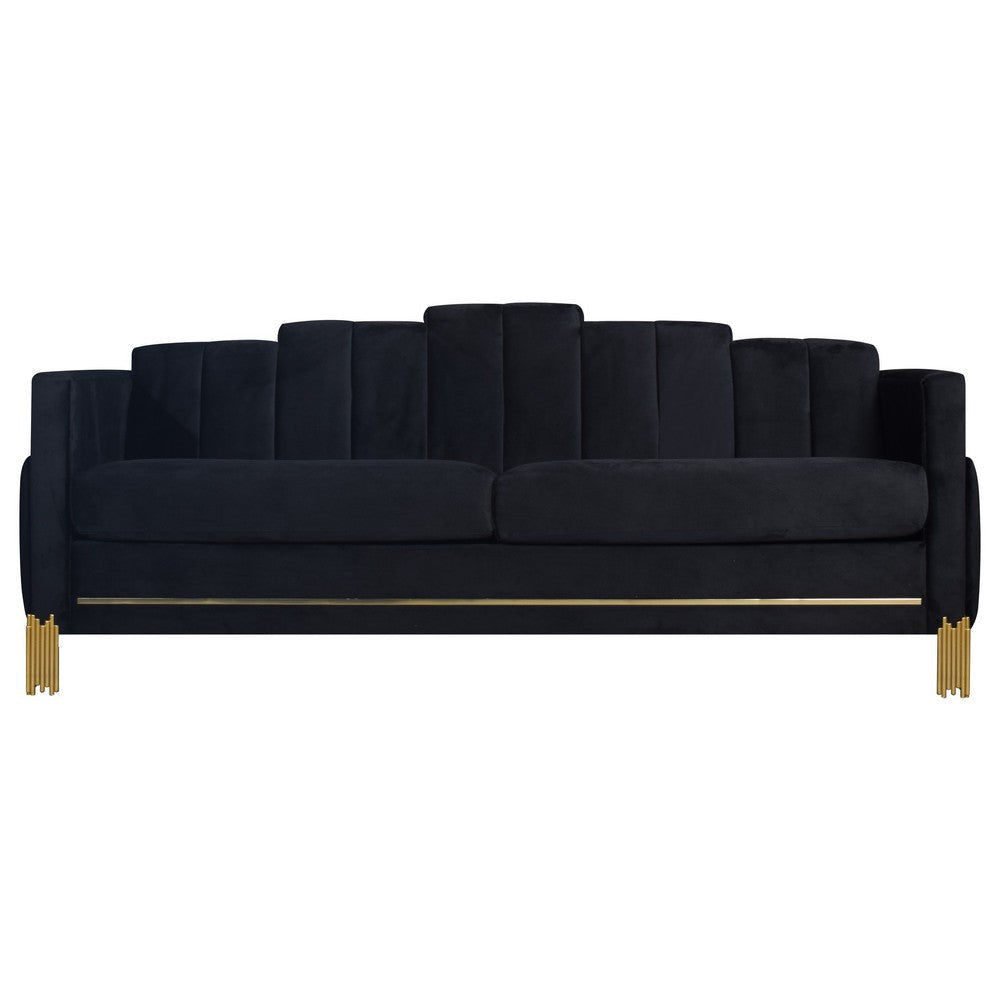 Theo Sofa Black Velvet Blue LED Lights Gold Metal Legs 83 Inch BM329928
