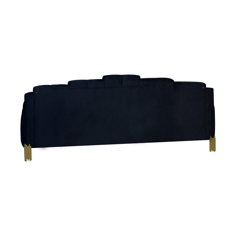 Theo Sofa Black Velvet Blue LED Lights Gold Metal Legs 83 Inch BM329928