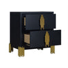 Theo Nightstand 2 Drawers Retro Gold Handles and Black Wood 25 Inch BM329929