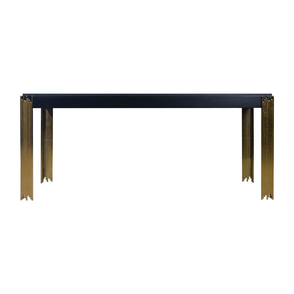 Theo Dining Table, Gold Metal Legs, Retro Black Wood Frame, 72 Inch