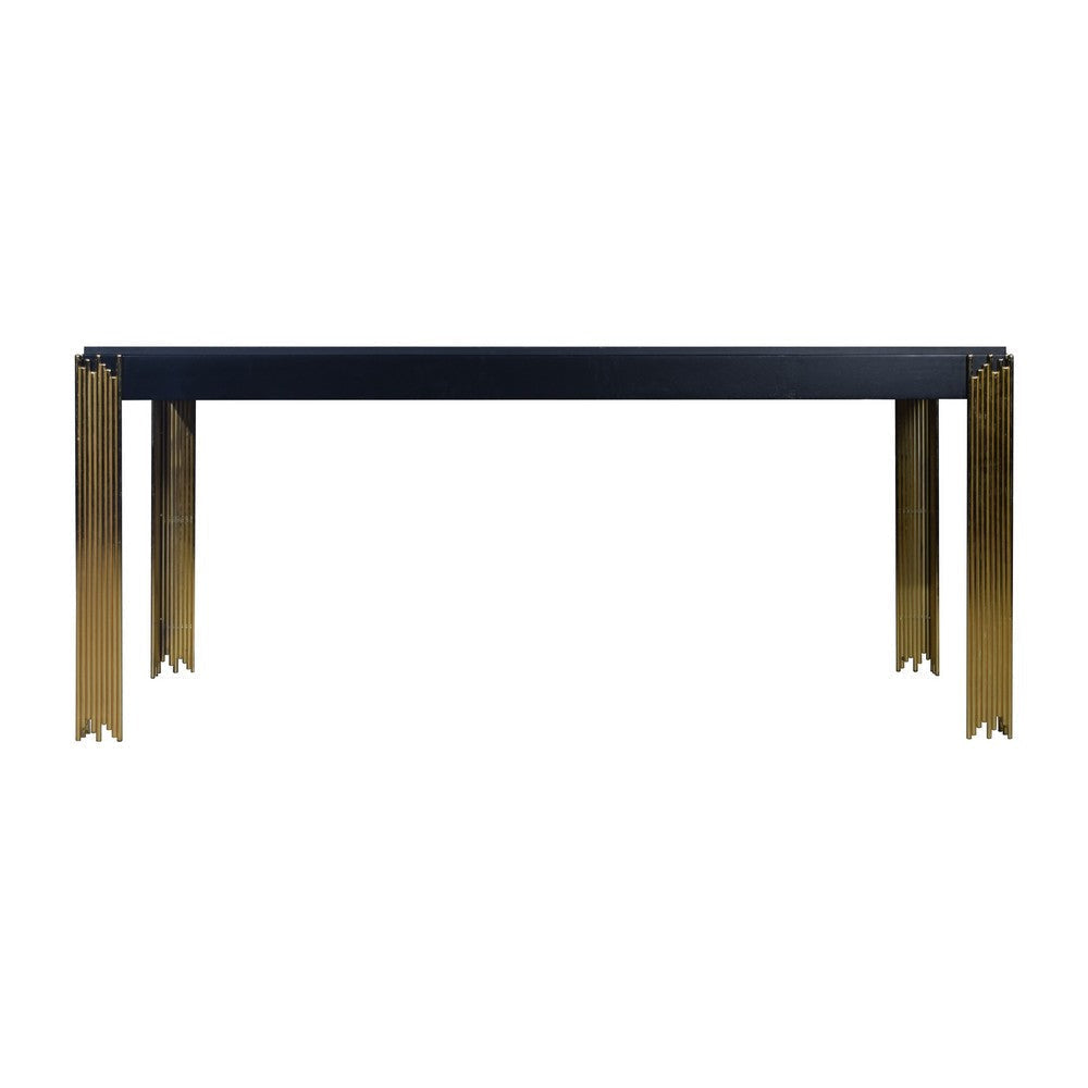 Theo Dining Table Gold Metal Legs Retro Black Wood Frame 72 Inch BM329930