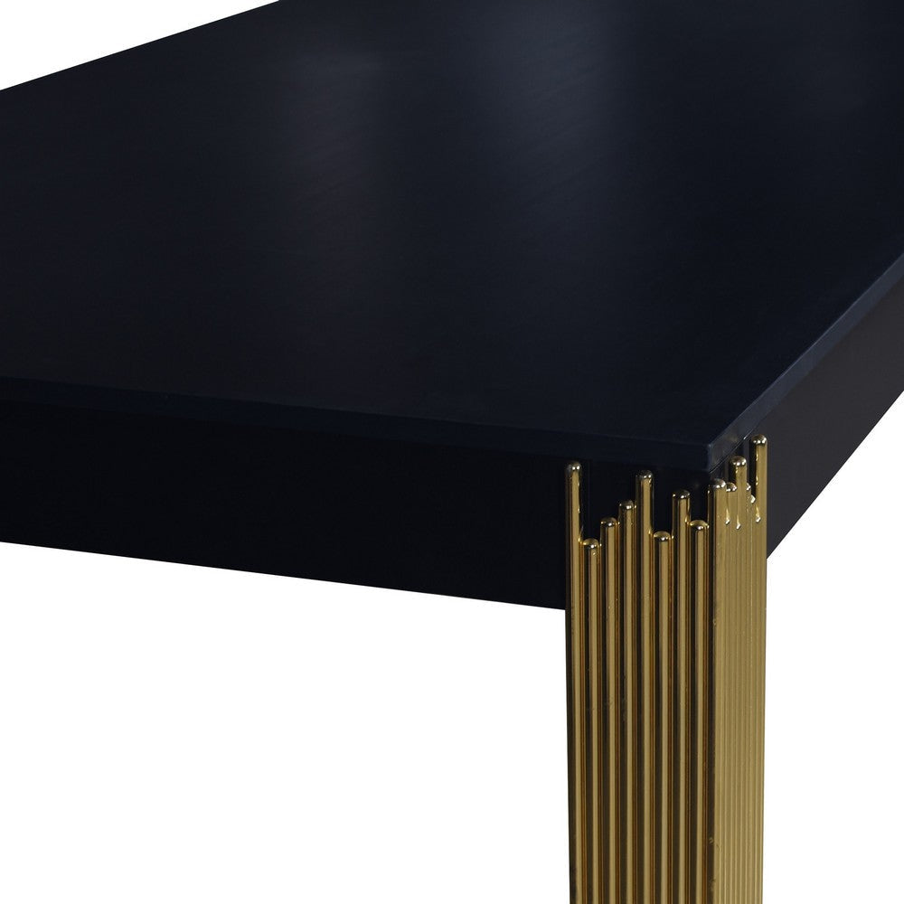 Theo Dining Table Gold Metal Legs Retro Black Wood Frame 72 Inch BM329930