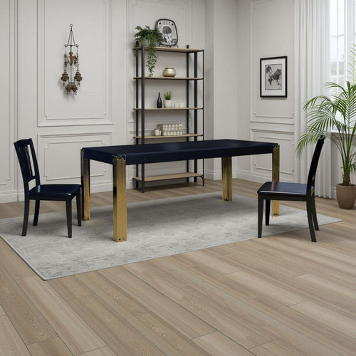 Theo Dining Table, Gold Metal Legs, Retro Black Wood Frame, 72 Inch
