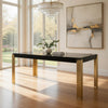 Theo Dining Table, Gold Metal Legs, Retro Black Wood Frame, 72 Inch