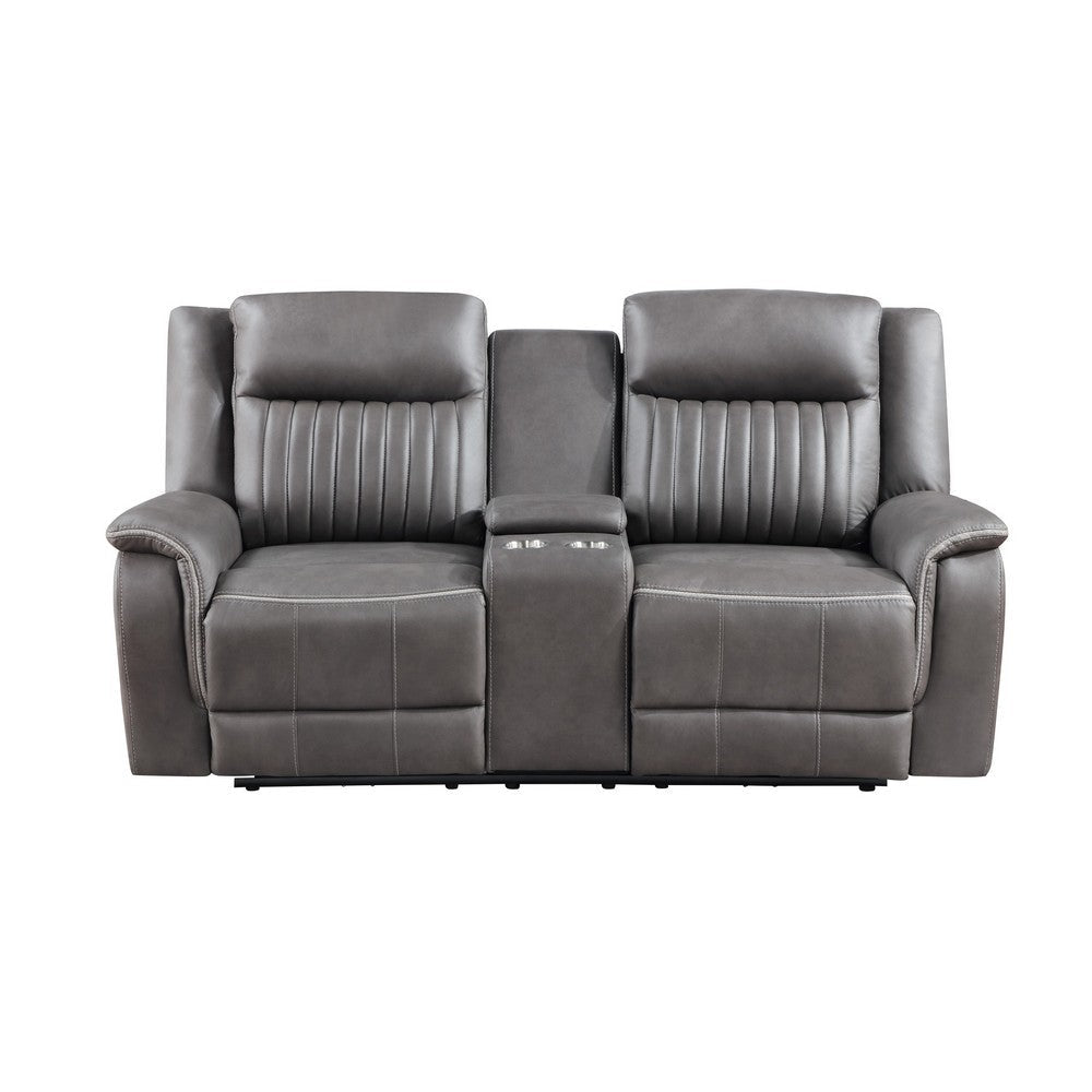Viann Dual Manual Recliner Loveseat Cupholder Console Gray 76 Inch BM329931