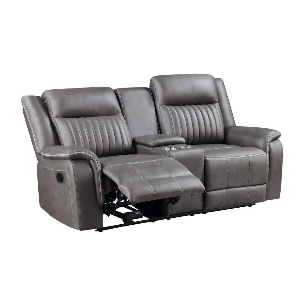 Viann Dual Manual Recliner Loveseat Cupholder Console Gray 76 Inch BM329931