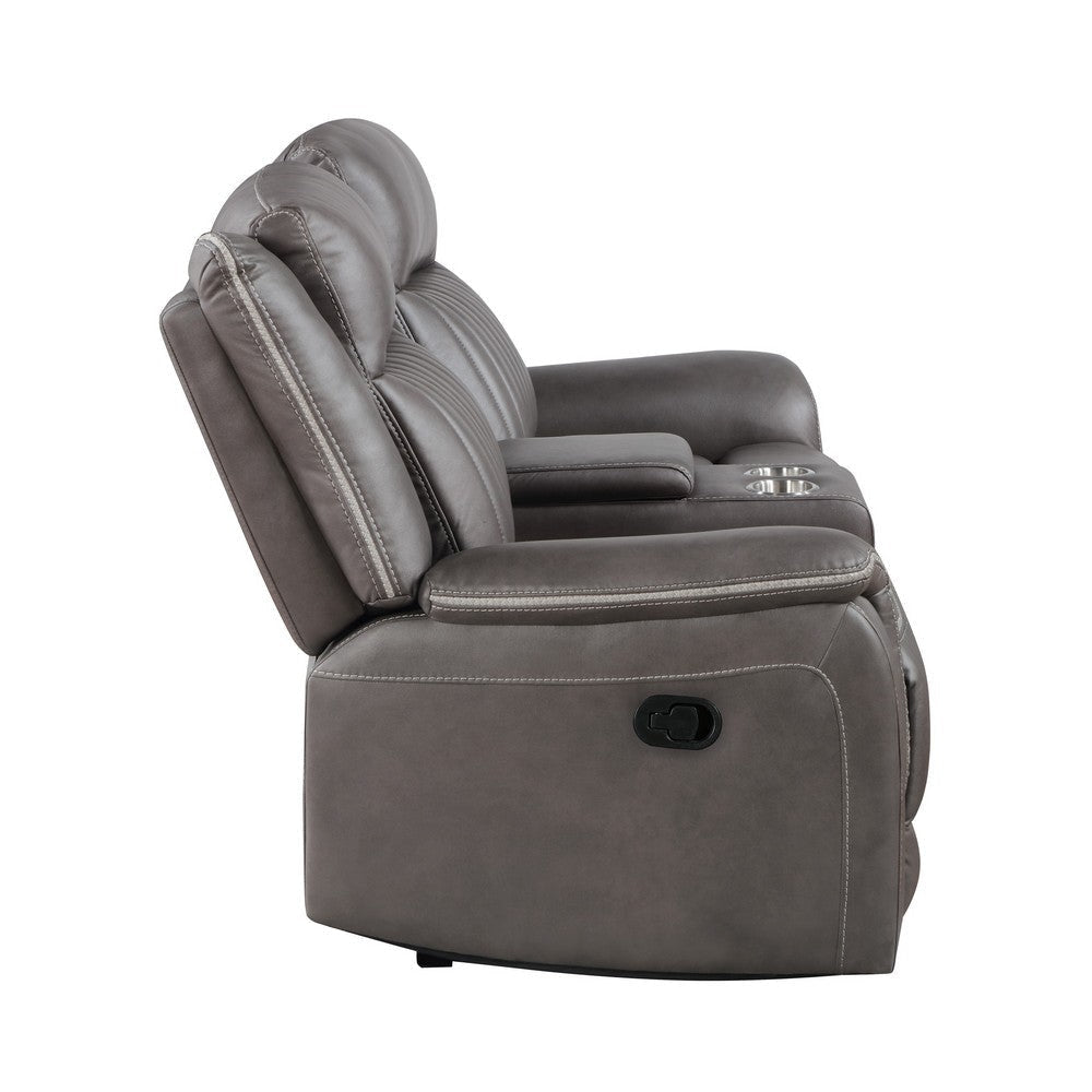 Viann Dual Manual Recliner Loveseat Cupholder Console Gray 76 Inch BM329931